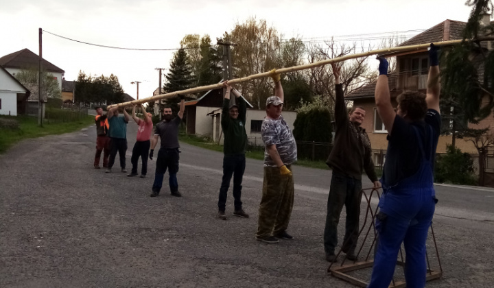 Tradičné stavanie mája v obci.