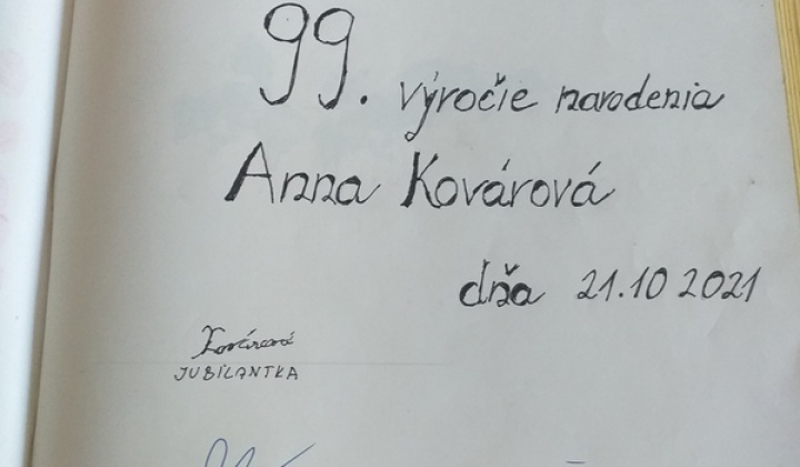 Mimoriadne jubileum, pani Anna Kovárová, 99 rokov.