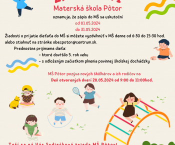 Aktuality / Zápis detí do MŠ Pôtor 2024. - foto