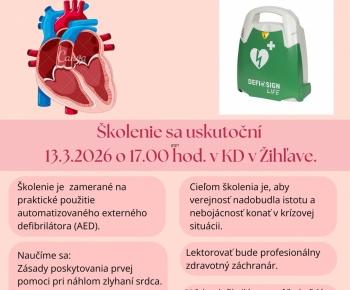 Aktuality / Pozvánka na školenie k používaniu automatického externého defibrilátora. Uskutoční sa 13.3.2026 v KD v Žihľave o 17 hod. Všetci ste srdečne vítaní. - foto