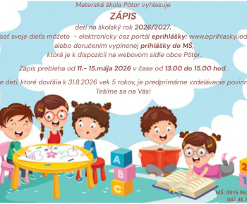 Aktuality / Zápis detí do MŠ Pôtor na šk. rok 2026/2027. - foto