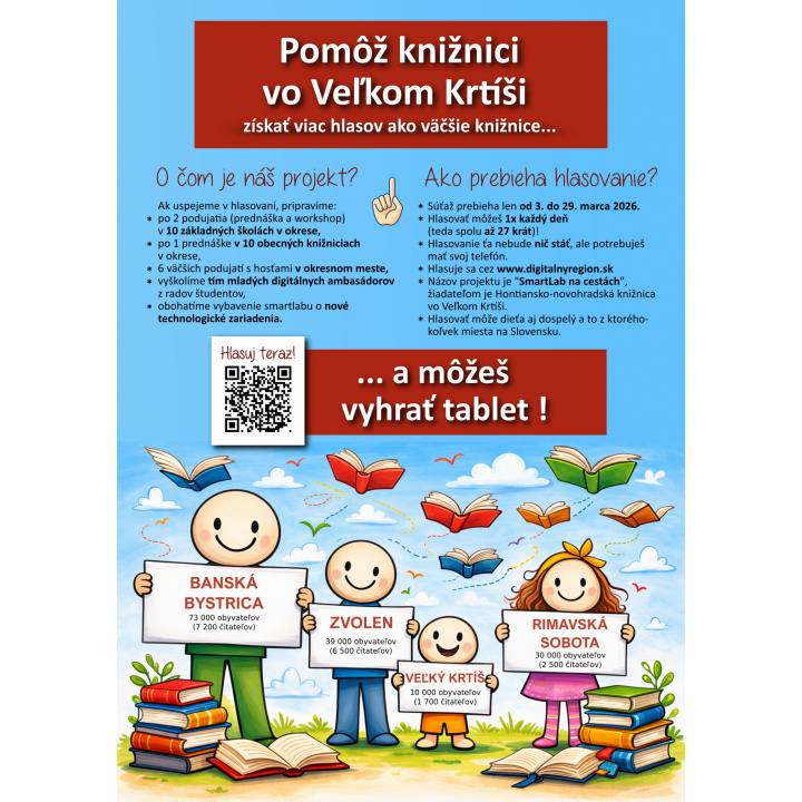 Podporte projekt knižnice vo V. Krtíši hlasovaním. Info na plagáte.