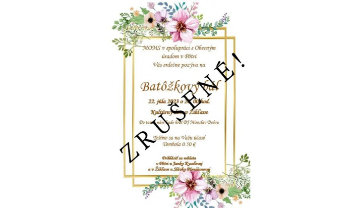 Pozvánka - BATÔŽKOVÝ BÁL, 22.7.2023. - ZRUŠENÉ!