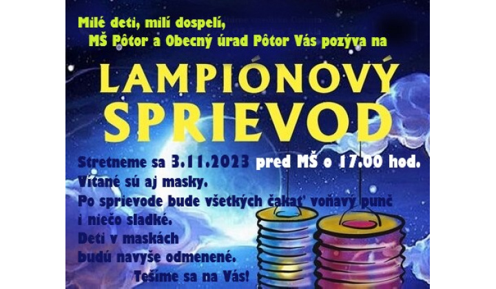 Pozvánka - Lampiónový sprievod obcou, 3.11.2023, 17.00 hod. Foto vo fotogalérii MŠ.